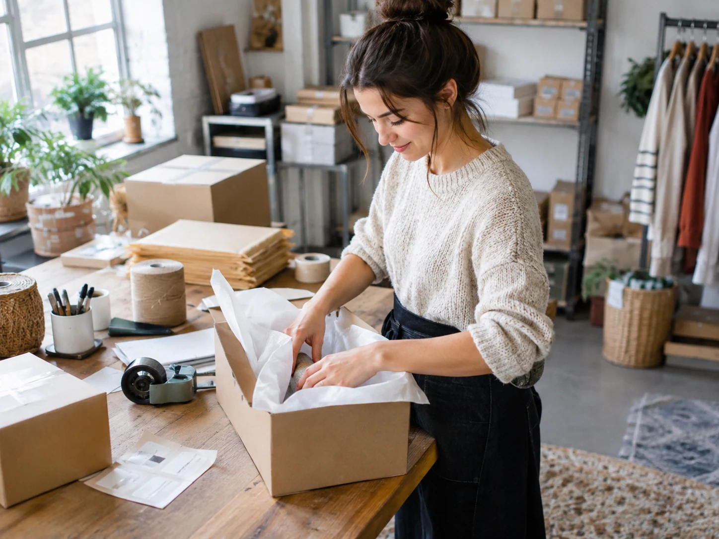 Small business owner packing customer orders