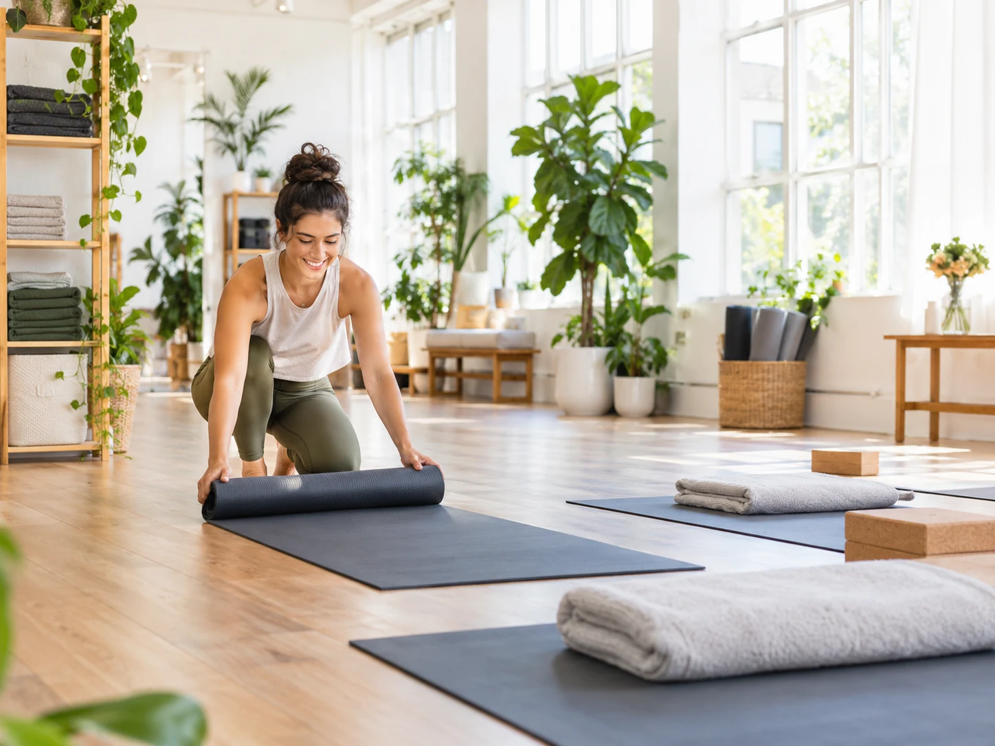 Wellness studio owner preparing a studio